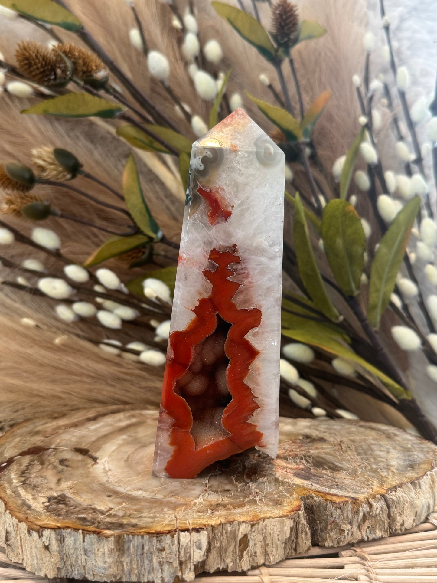 Carnelian Moss Agate Druzy Tower