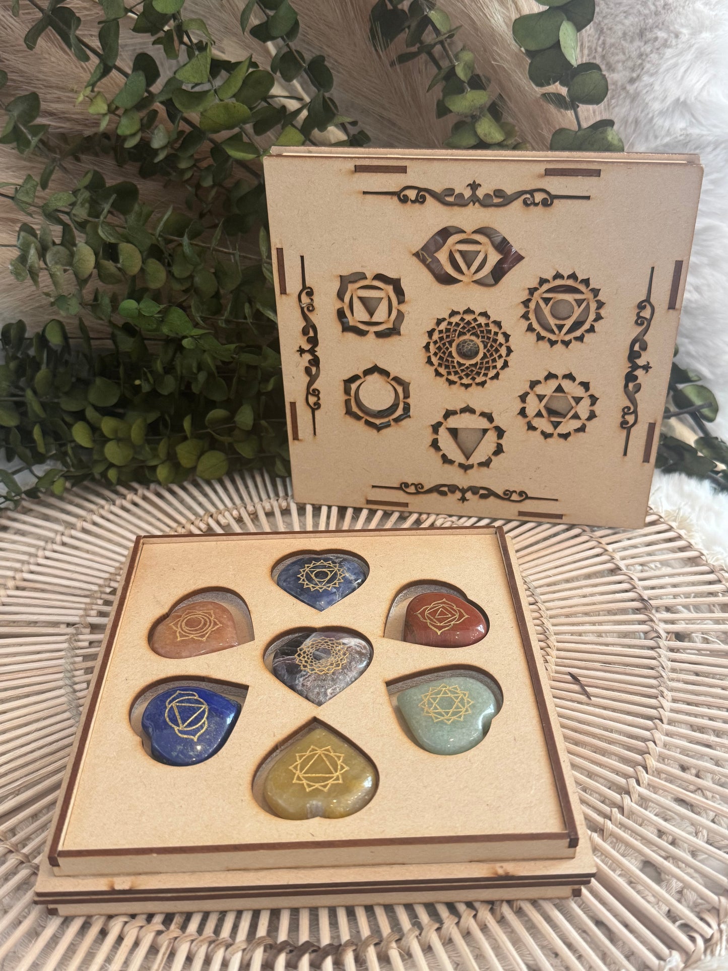 7 Chakra Etched Palmstone Set