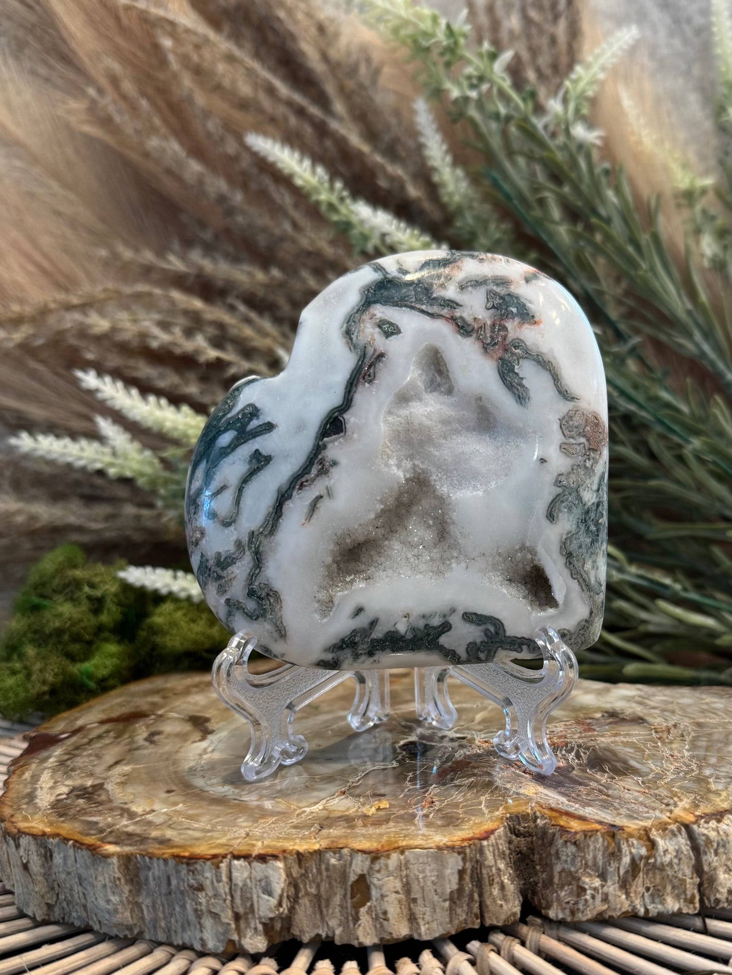 Moss Agate Druzy Heart