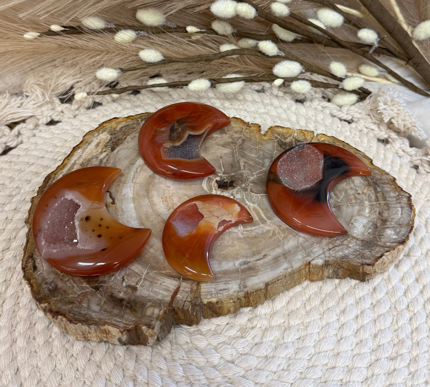Carnelian Crescent Moon Druzy