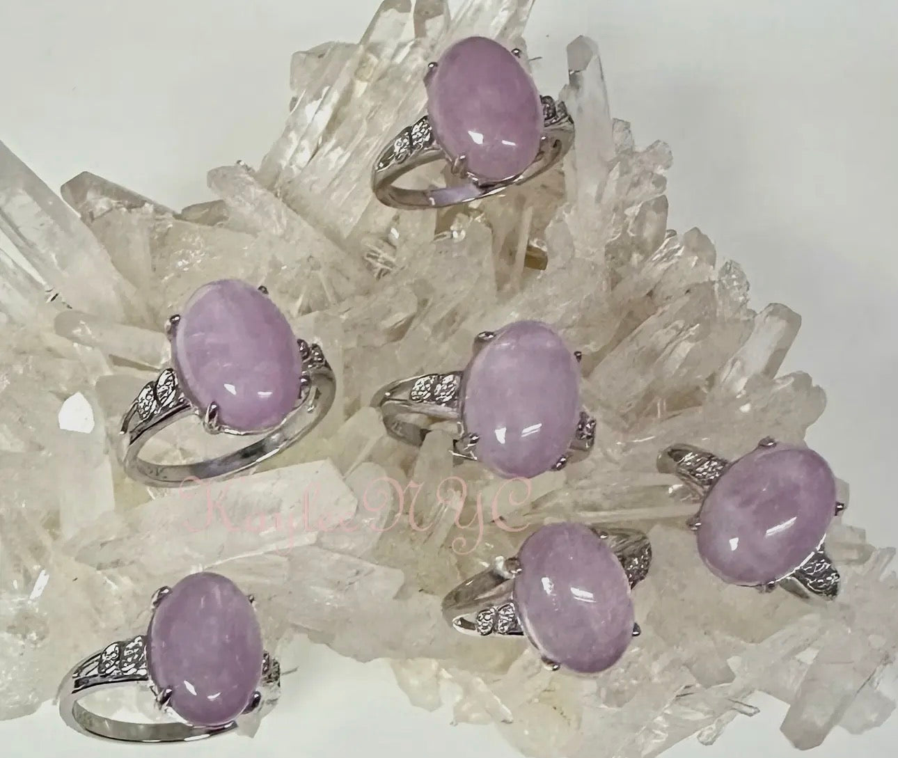 Natural Kunzite Ring White Bronze