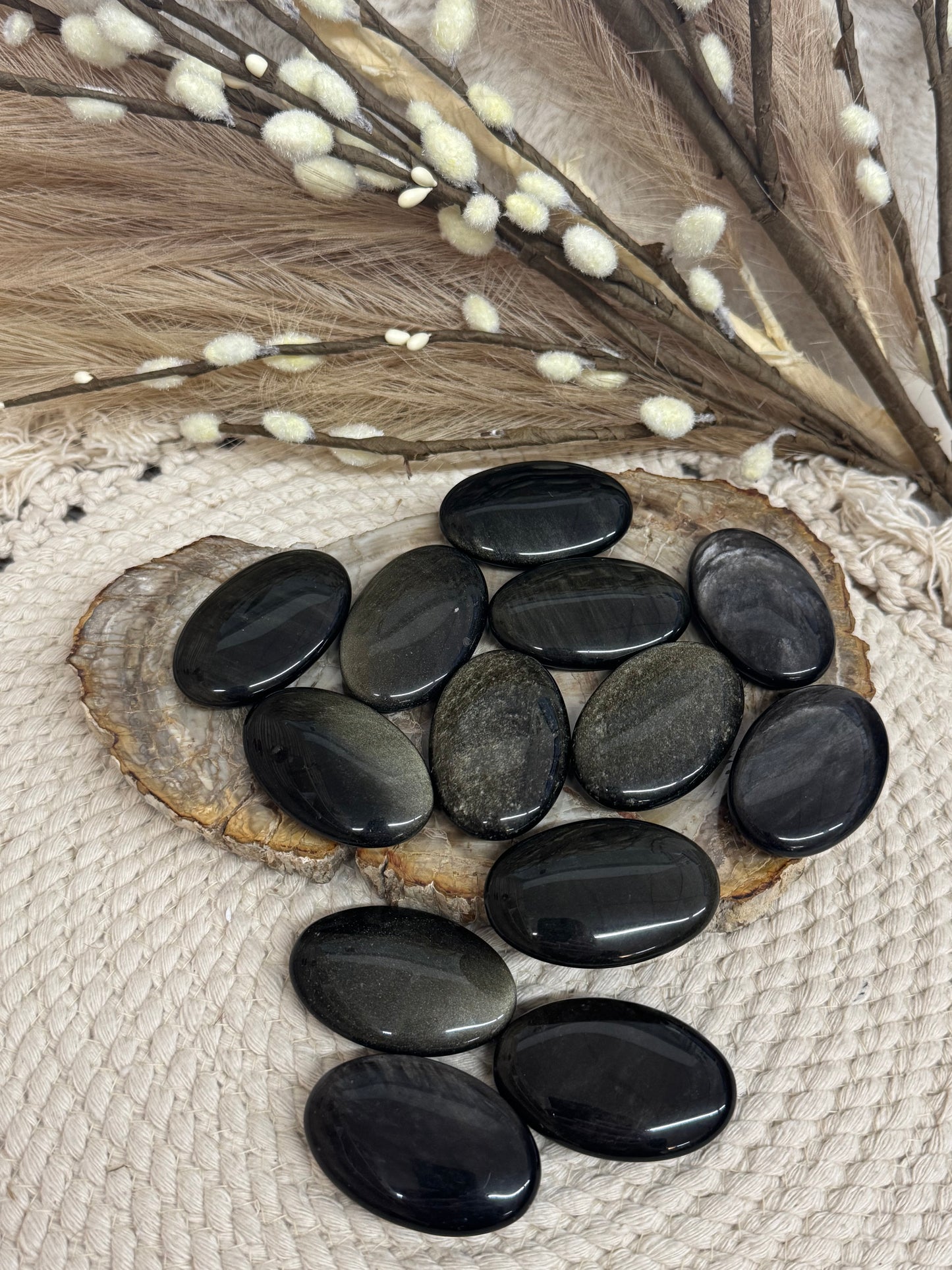 Silver & Golden Sheen Obsidian Palmstones