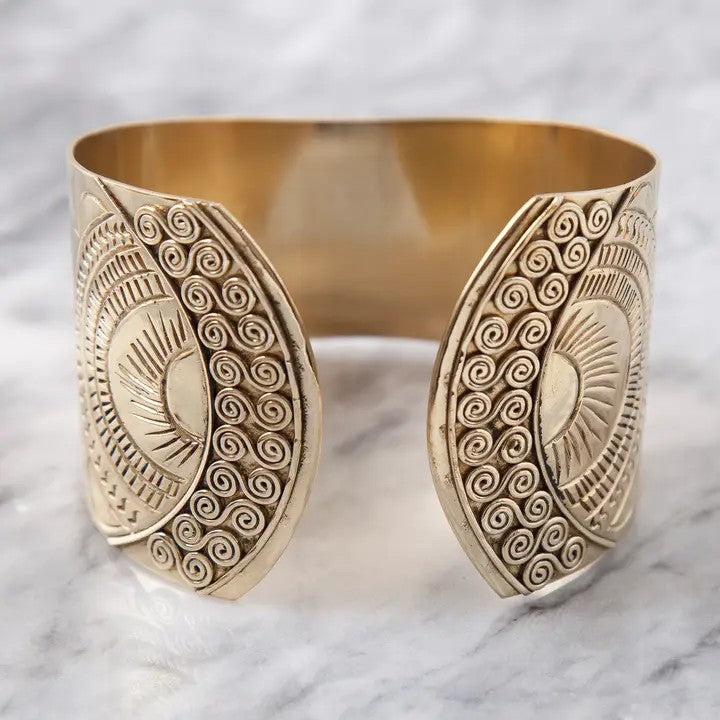 Tribal Etched Brass Cuff