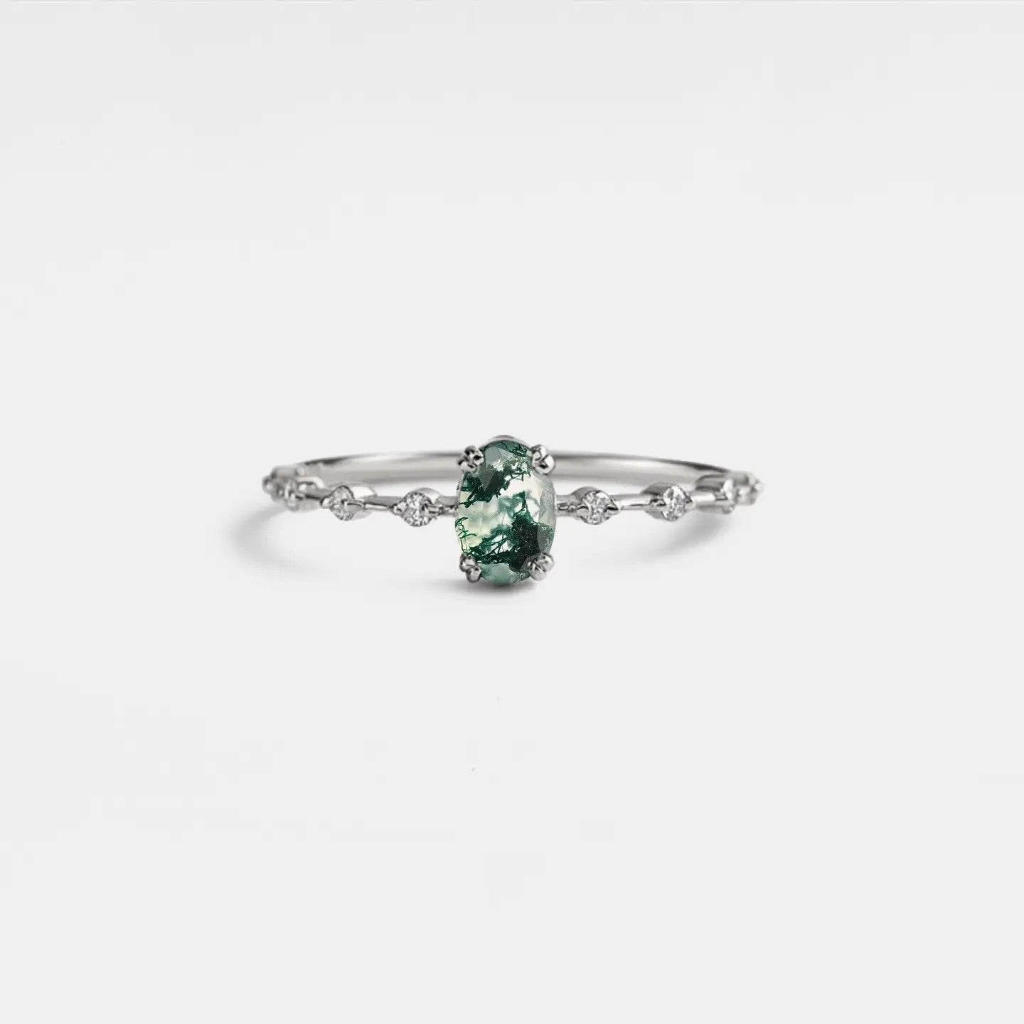 Moss Agate Olive Tree Leaf Ring