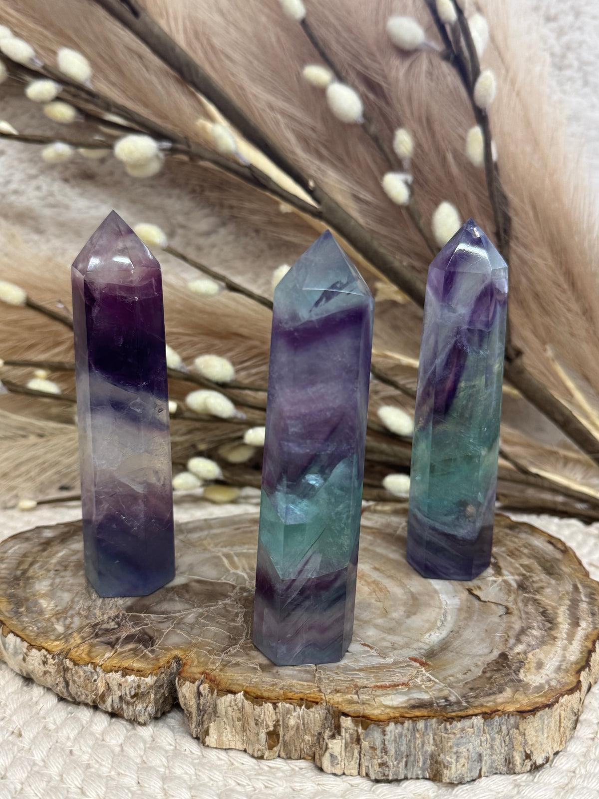 Green and Purple Fluorite Towers