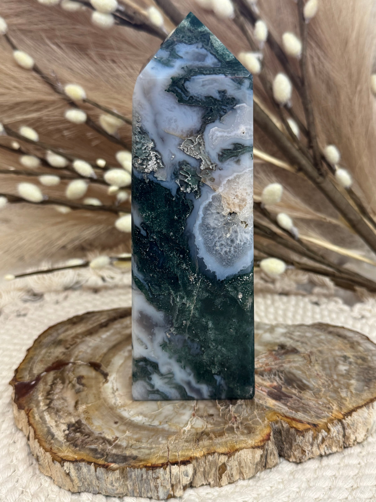 Moss Agate Druzy Towers