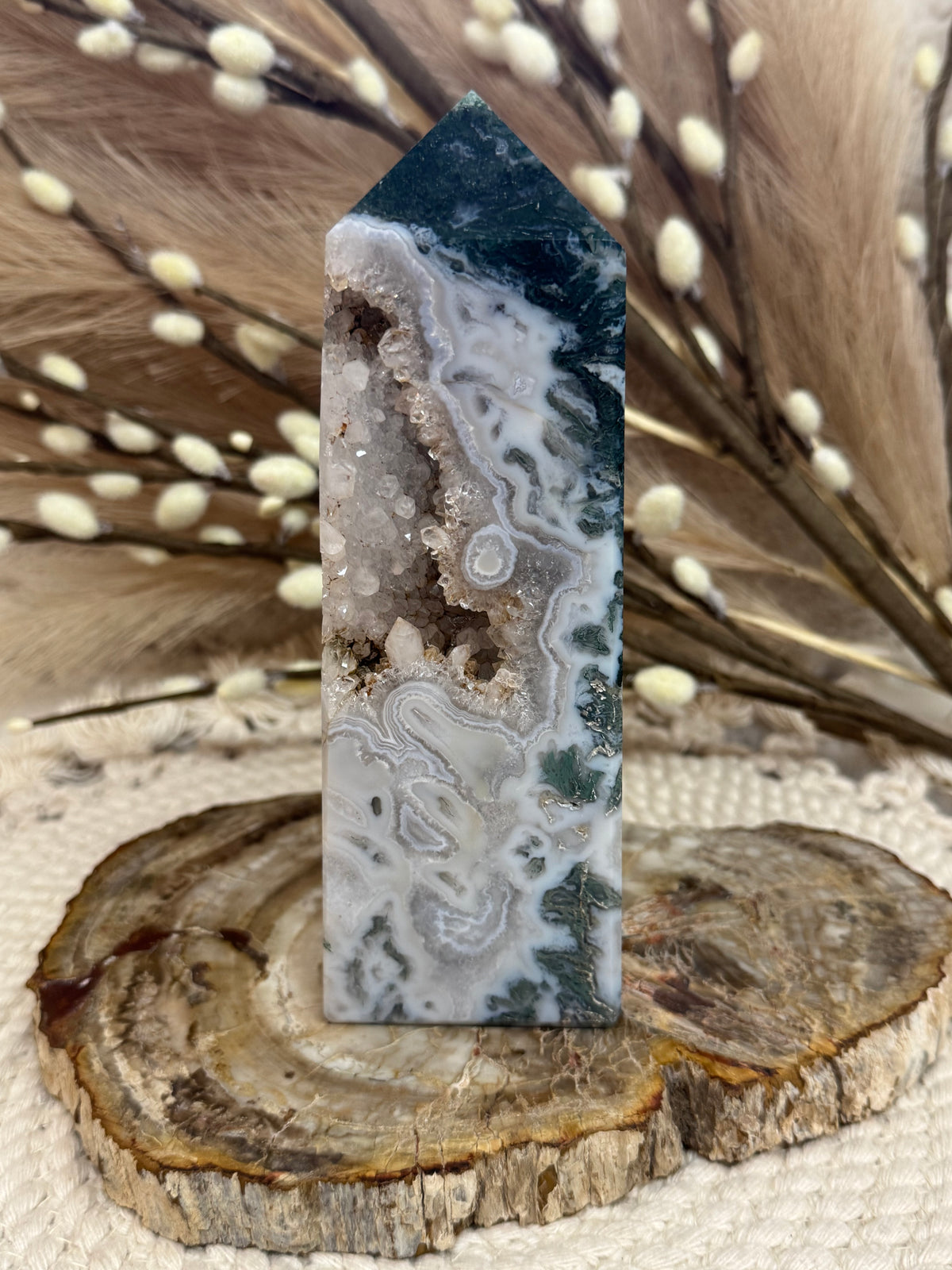 Moss Agate Druzy Towers