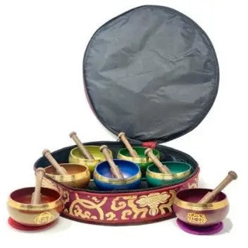 4 Inch Bowl Metal Chakra Brocade - Set