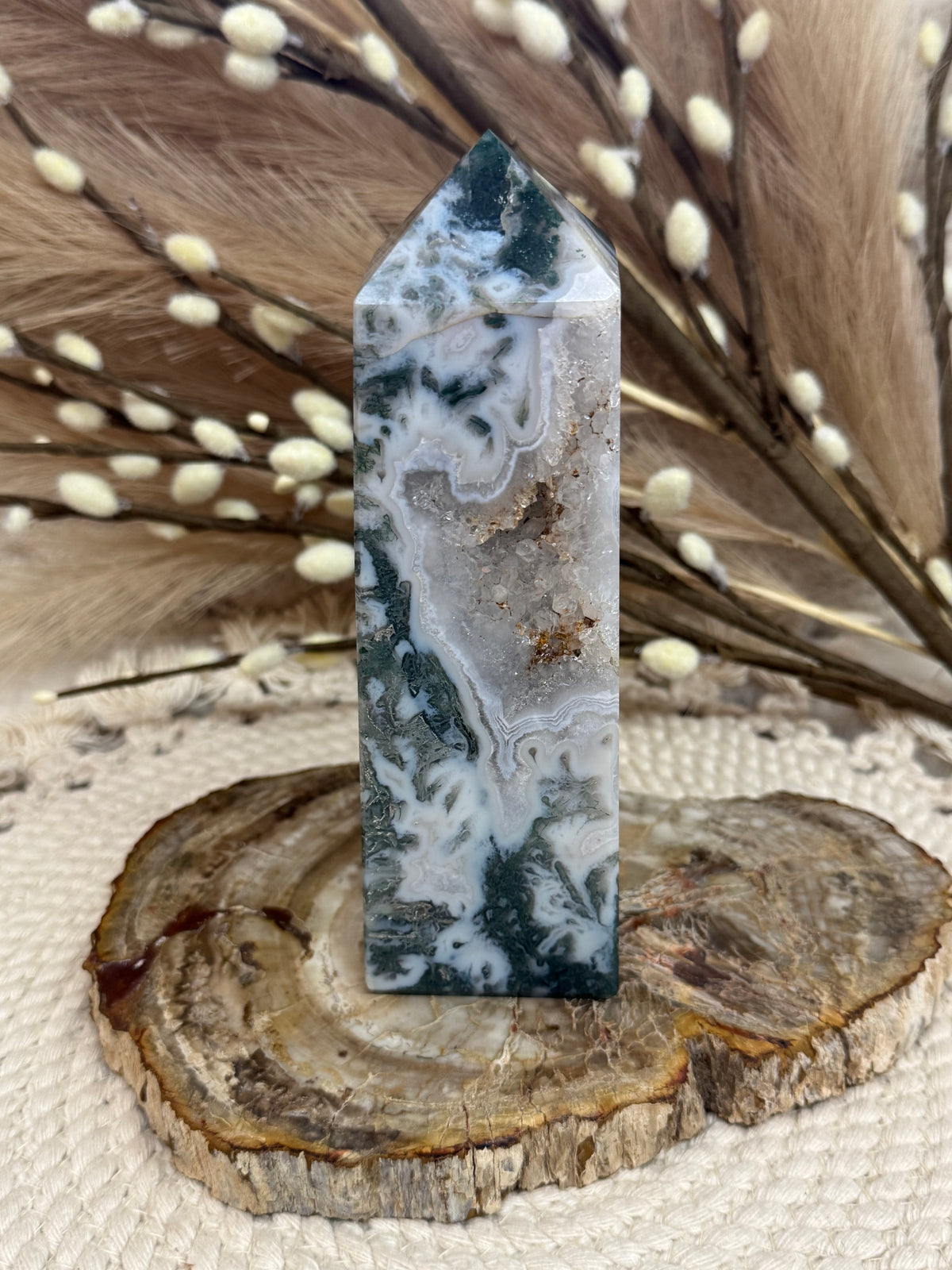 Moss Agate Druzy Towers