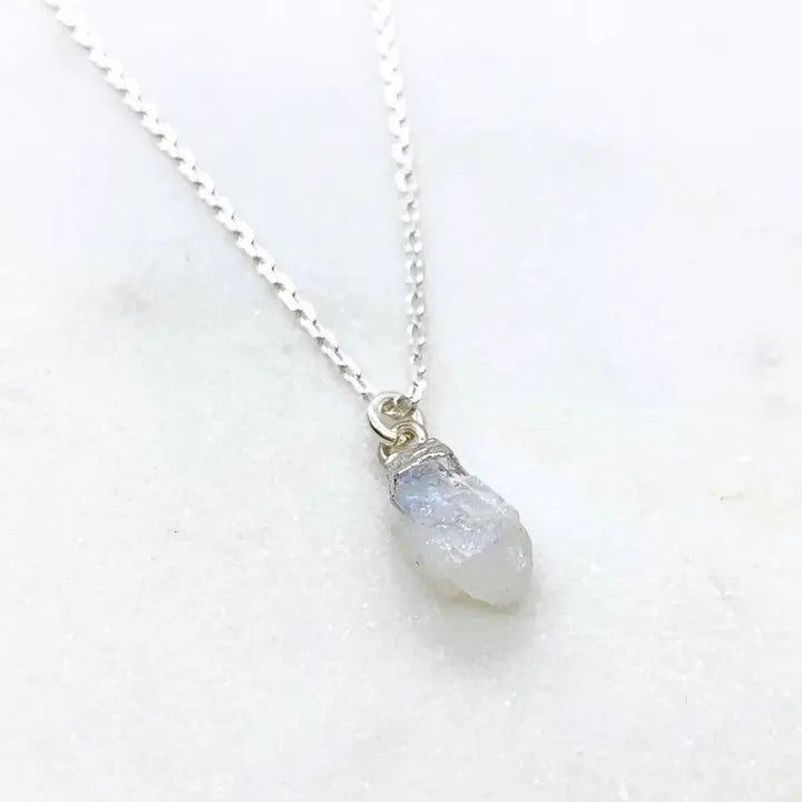 Rainbow Moonstone Necklace 14K Gold and Stainless Steel
