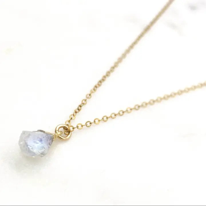 Rainbow Moonstone Necklace 14K Gold and Stainless Steel