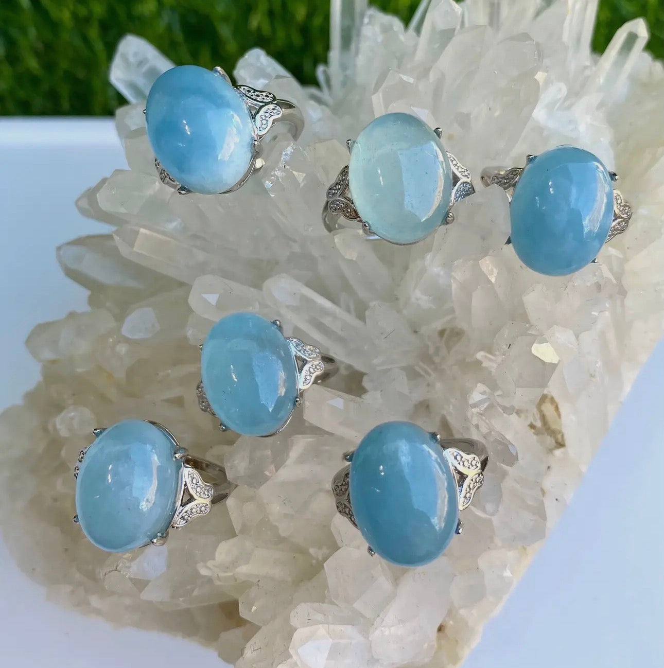 Aquamarine White Bronze Rings