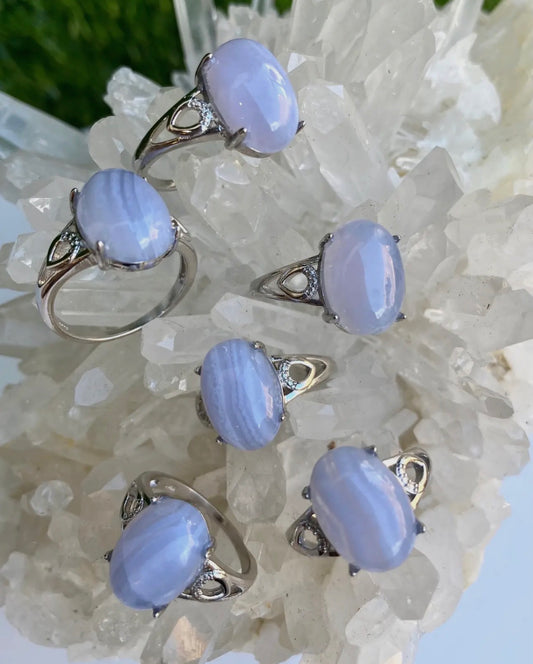 Natural Blue Lace White Bronze Rings