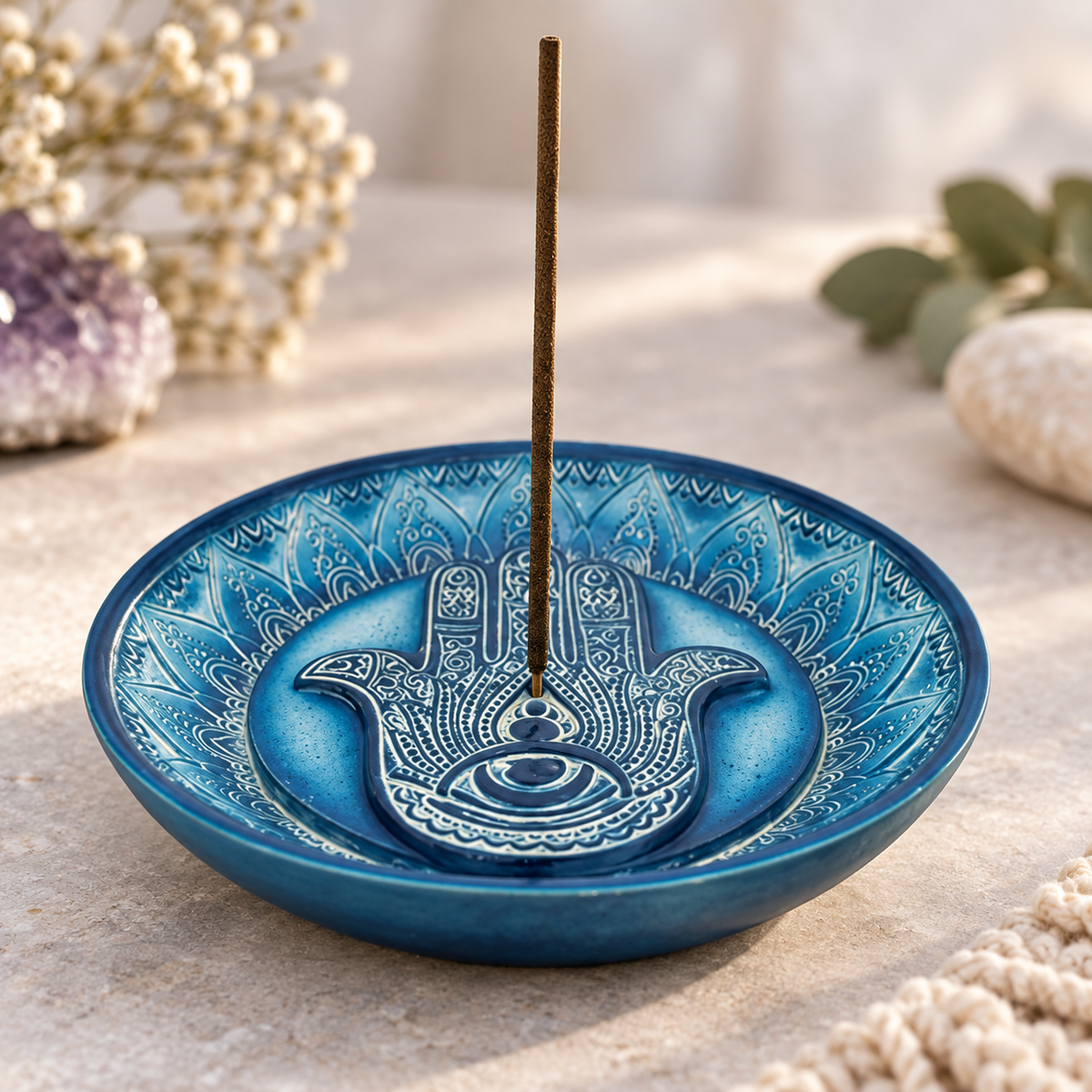 Blue Hamsa Hand - Incense Burner