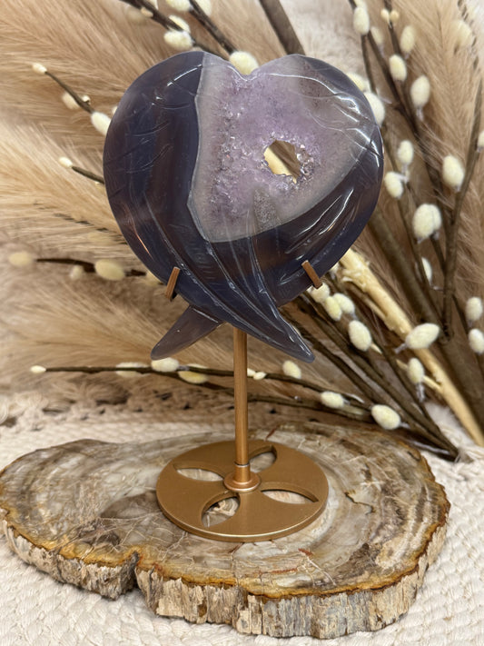 Amethyst Agate Wing Heart with Stand