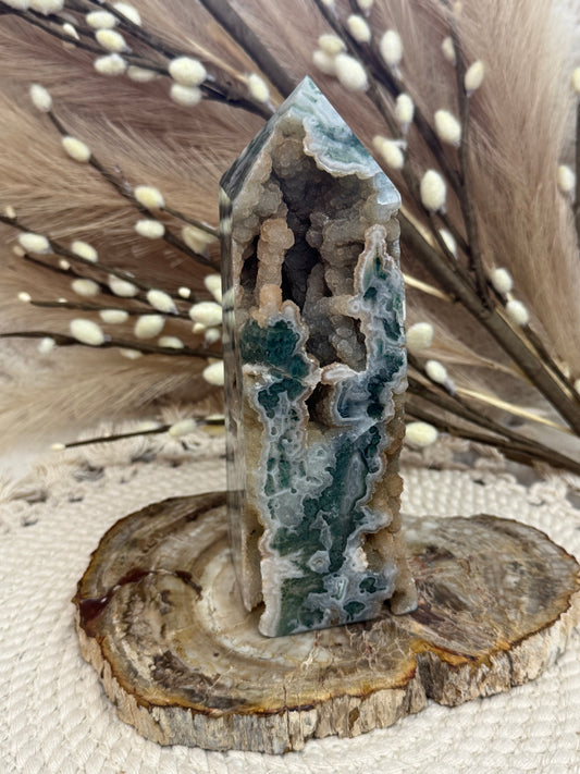 Moss Agate Druzy Towers