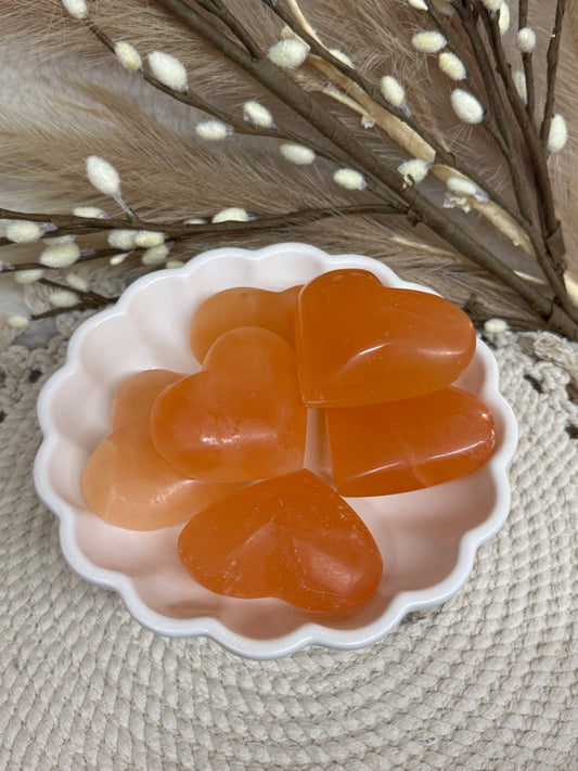 Peach Selenite Hearts