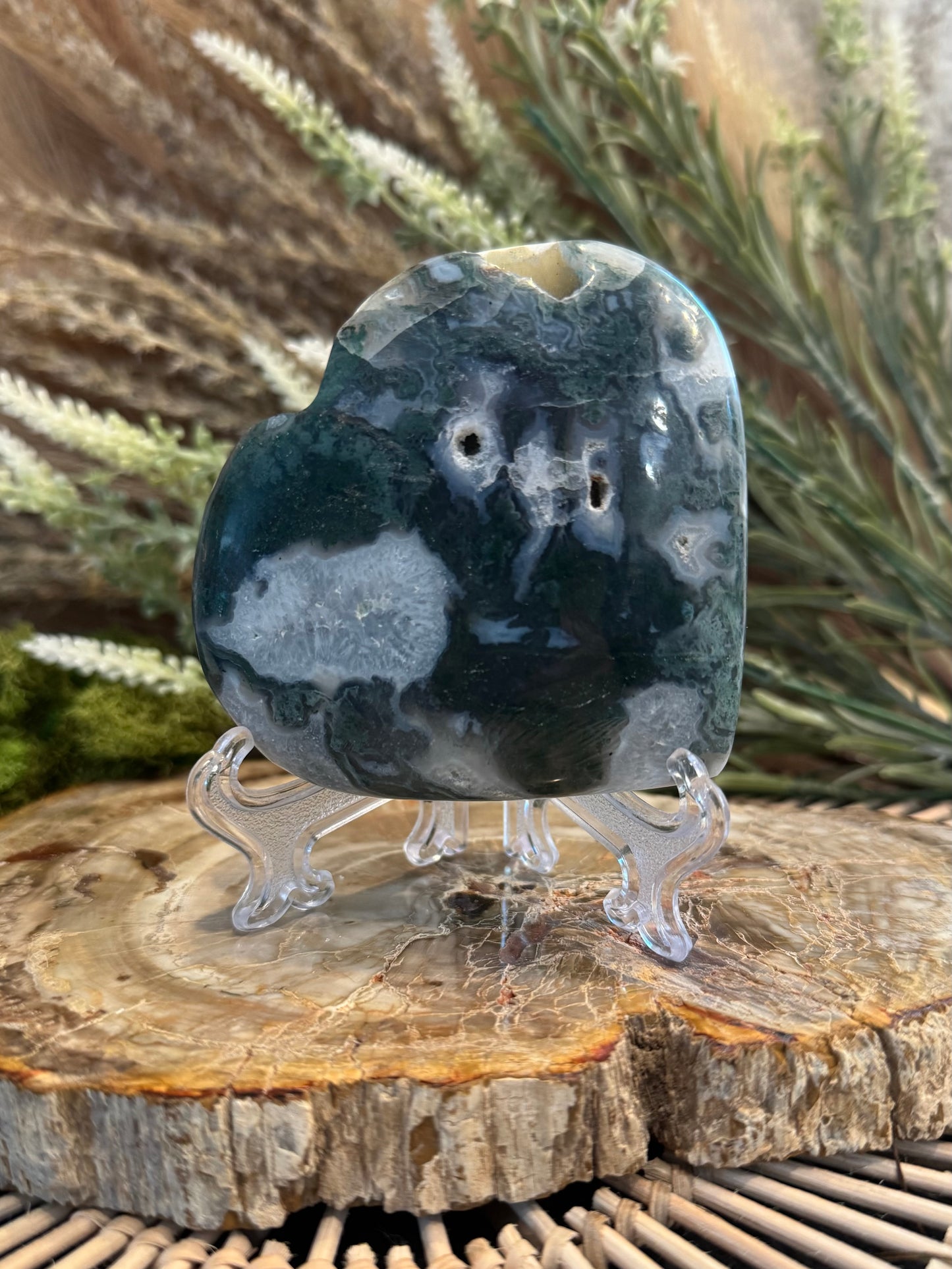 Moss Agate Druzy Heart