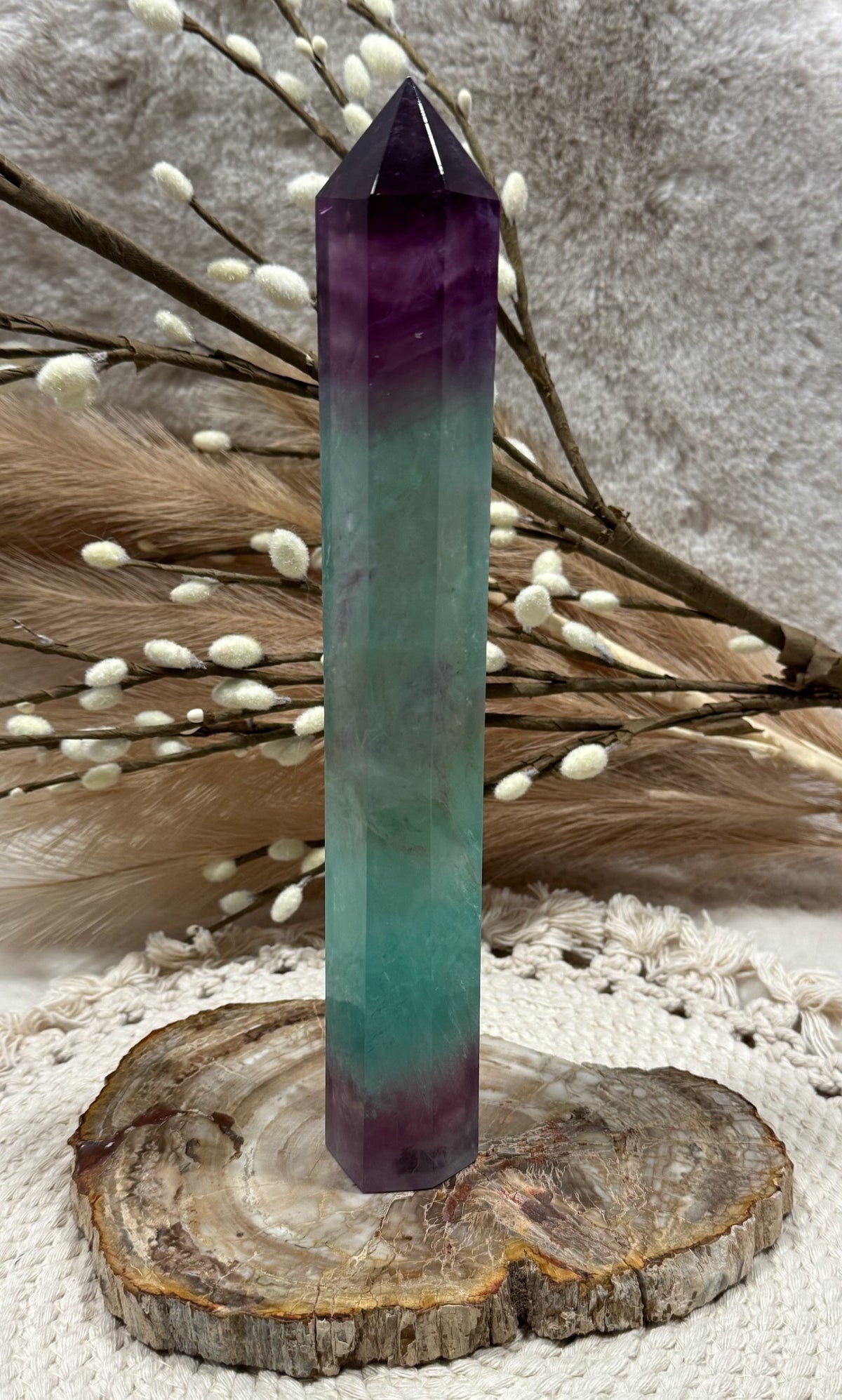 Natural Watermelon Fluorite Tower