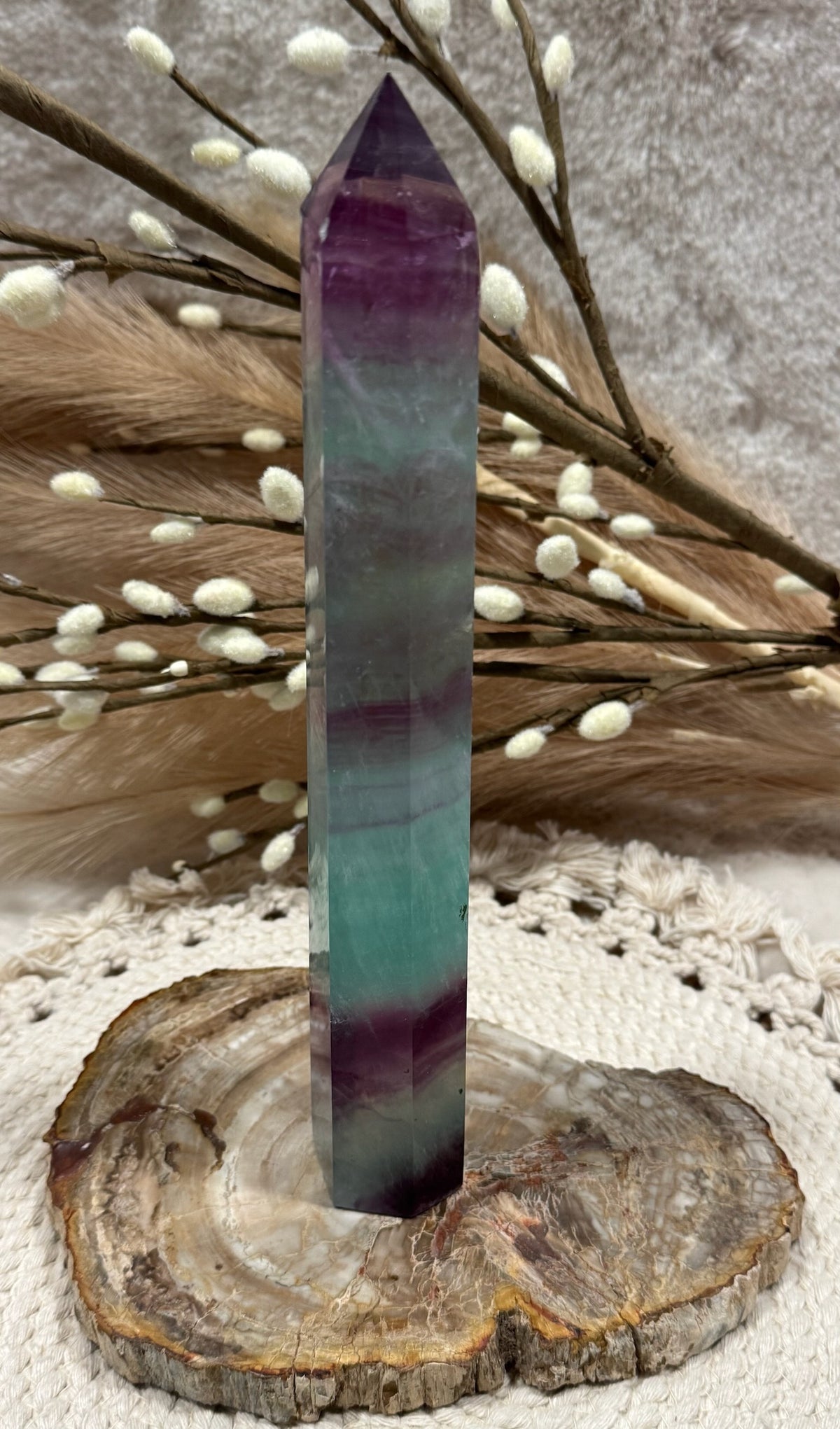 Natural Watermelon Fluorite Tower