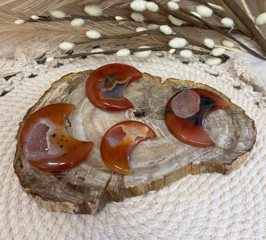 Carnelian Crescent Moon Druzy