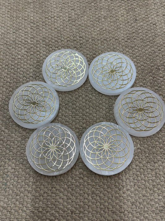 Selenite Golden Flower Charging Plate