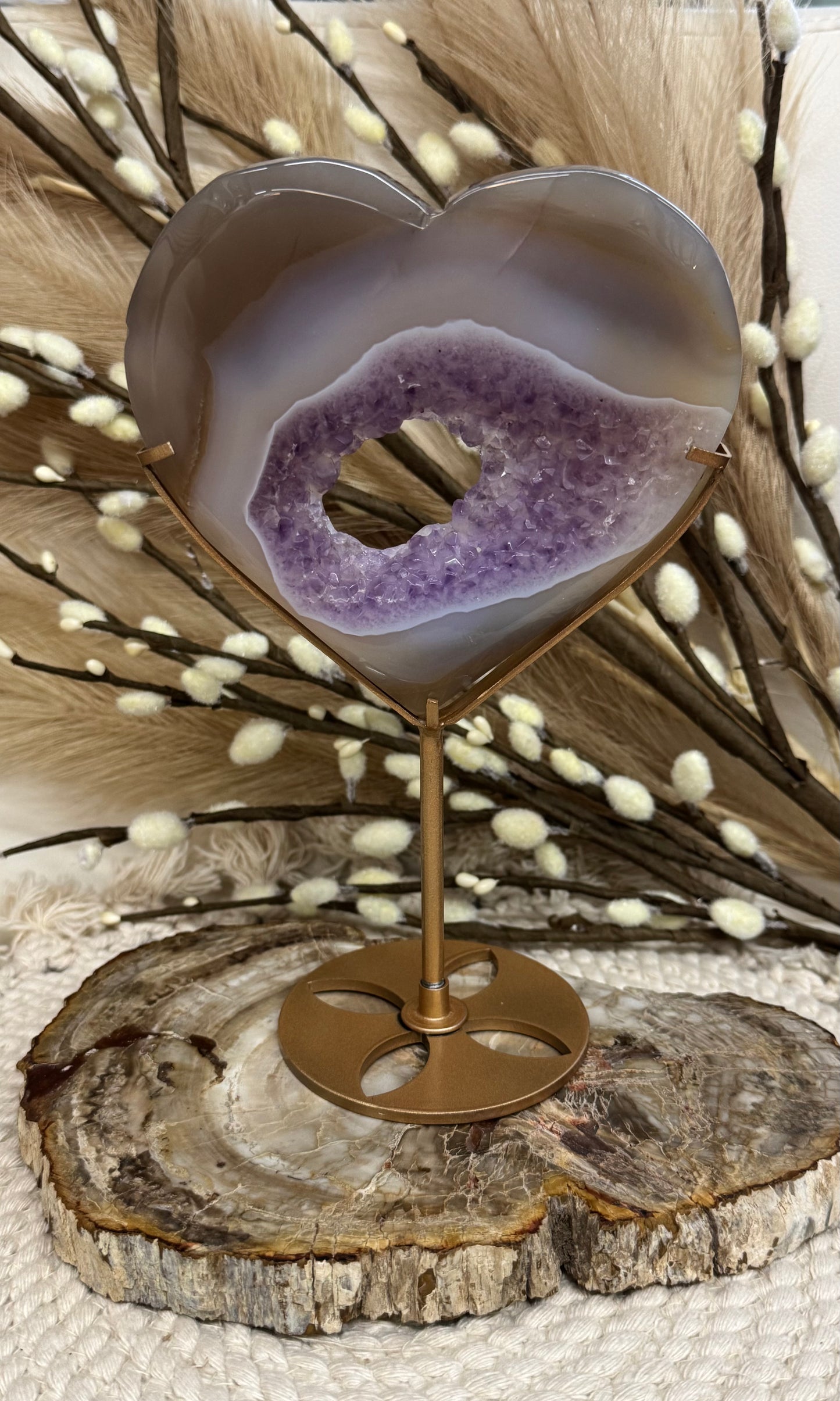 Natural Amethyst Heart Crystal with Stand