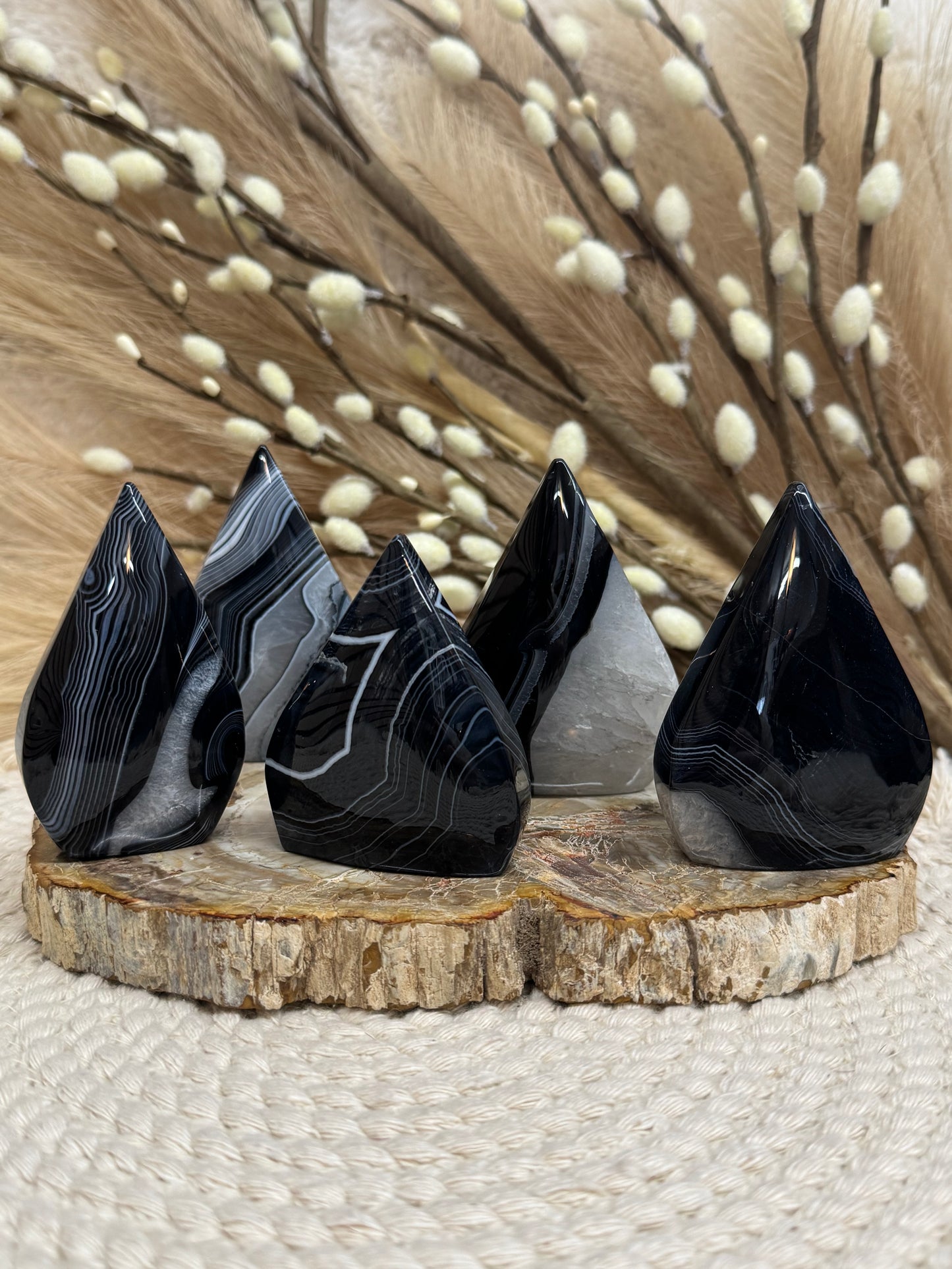 Natural Banded Black Onyx Flames