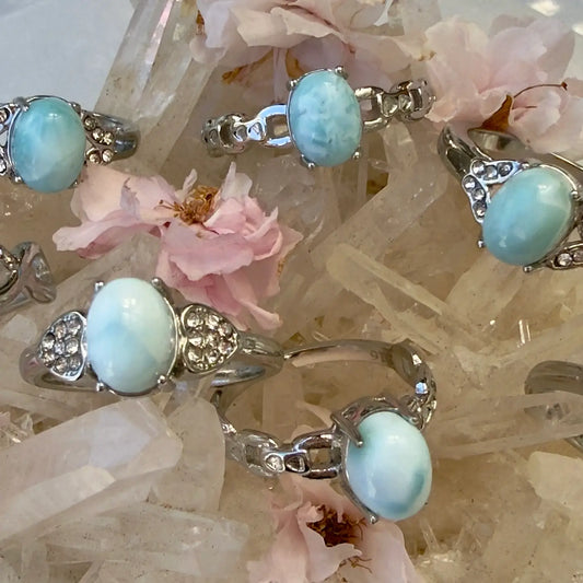 Natural Larimar Stainless Steel Ring