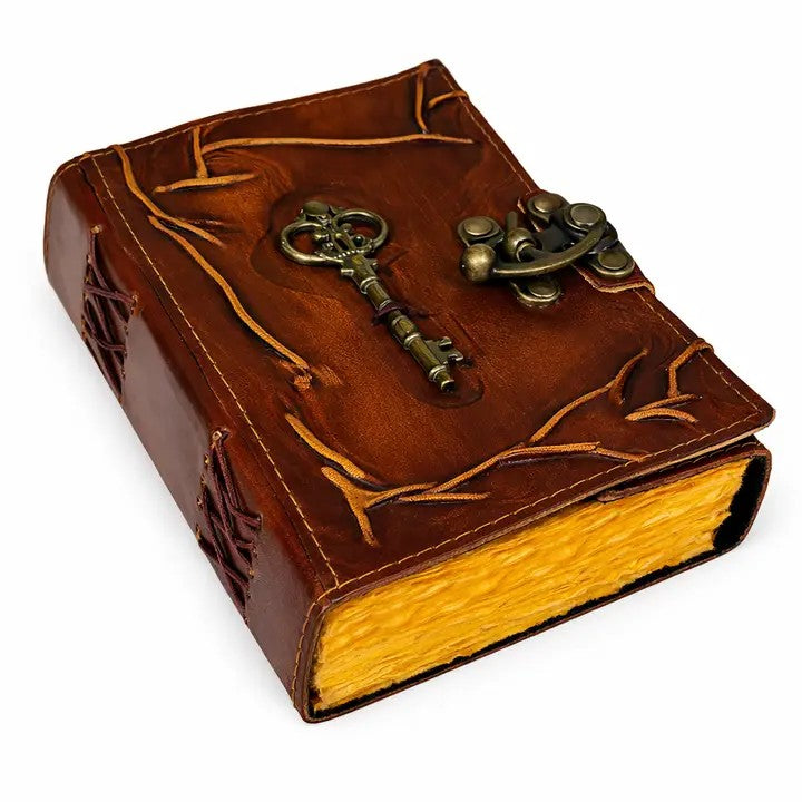 Leather Embossed Journal - Key with Lock