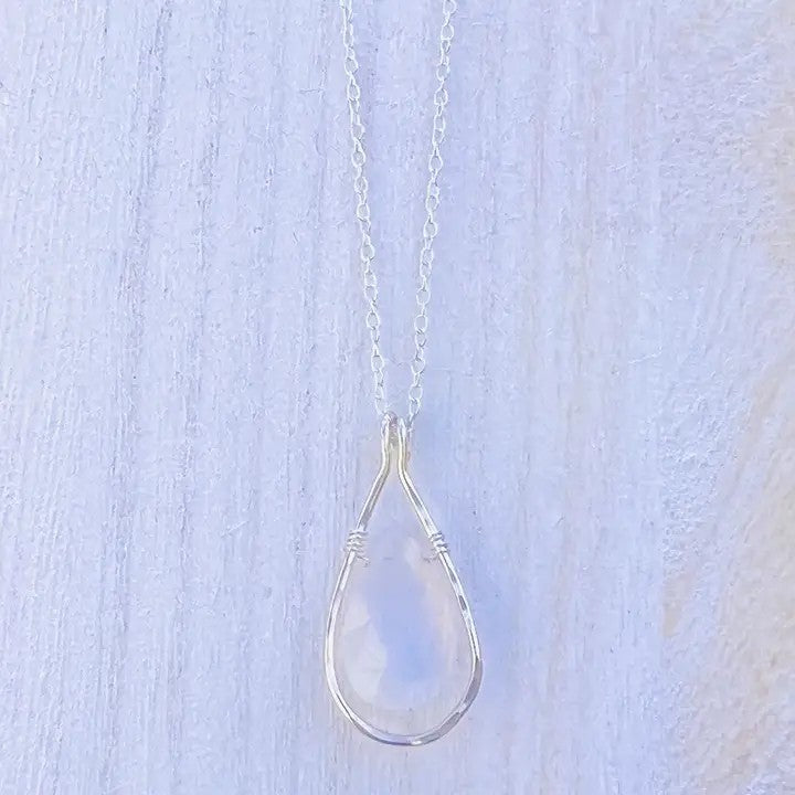 Rainbow Moonstone Necklace 14K Gold and Stainless Steel