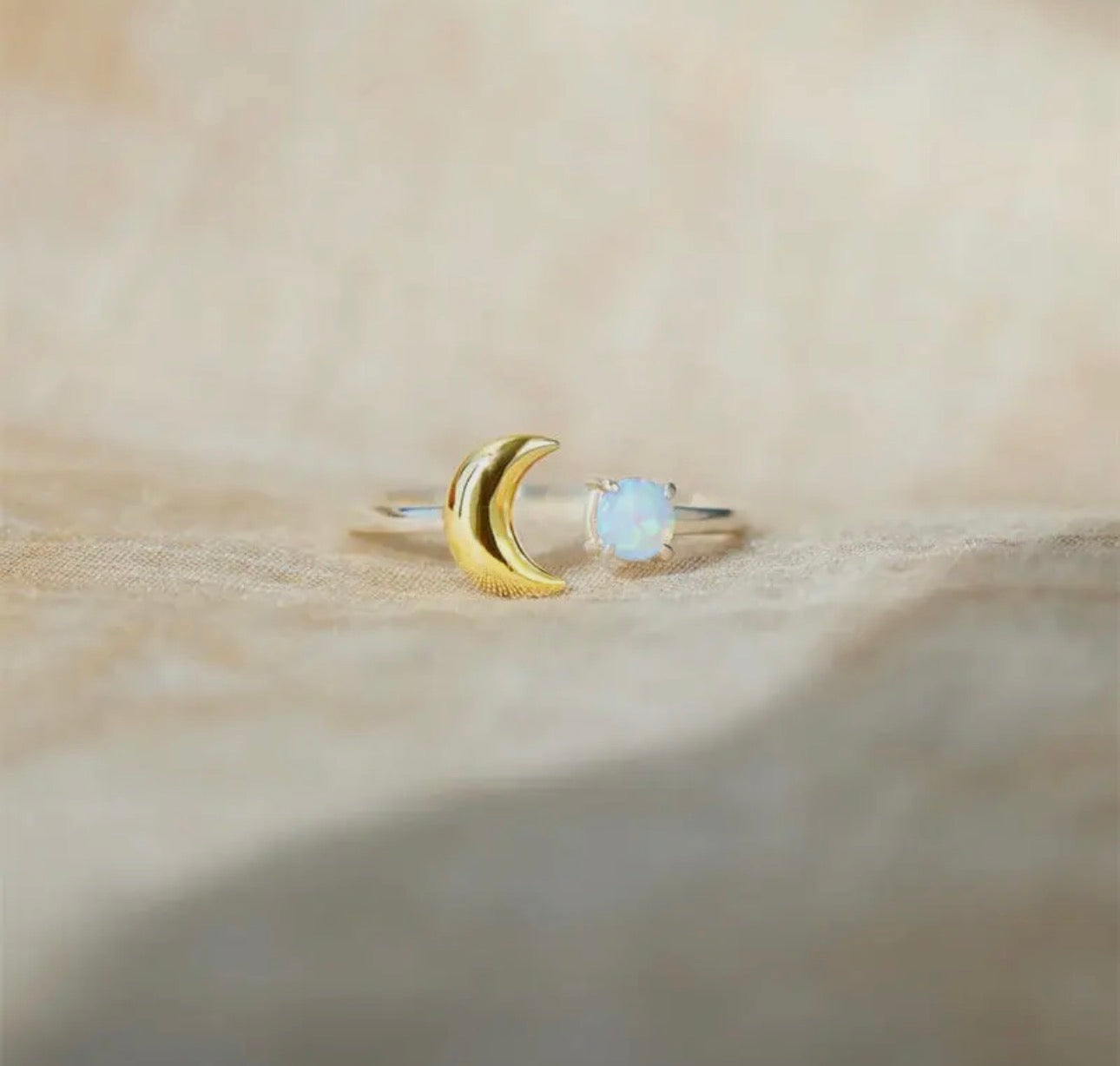 Gold Opal Moon Star Ring
