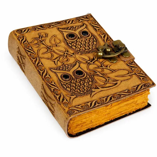 Leather Embossed Journal - Owl with Lock