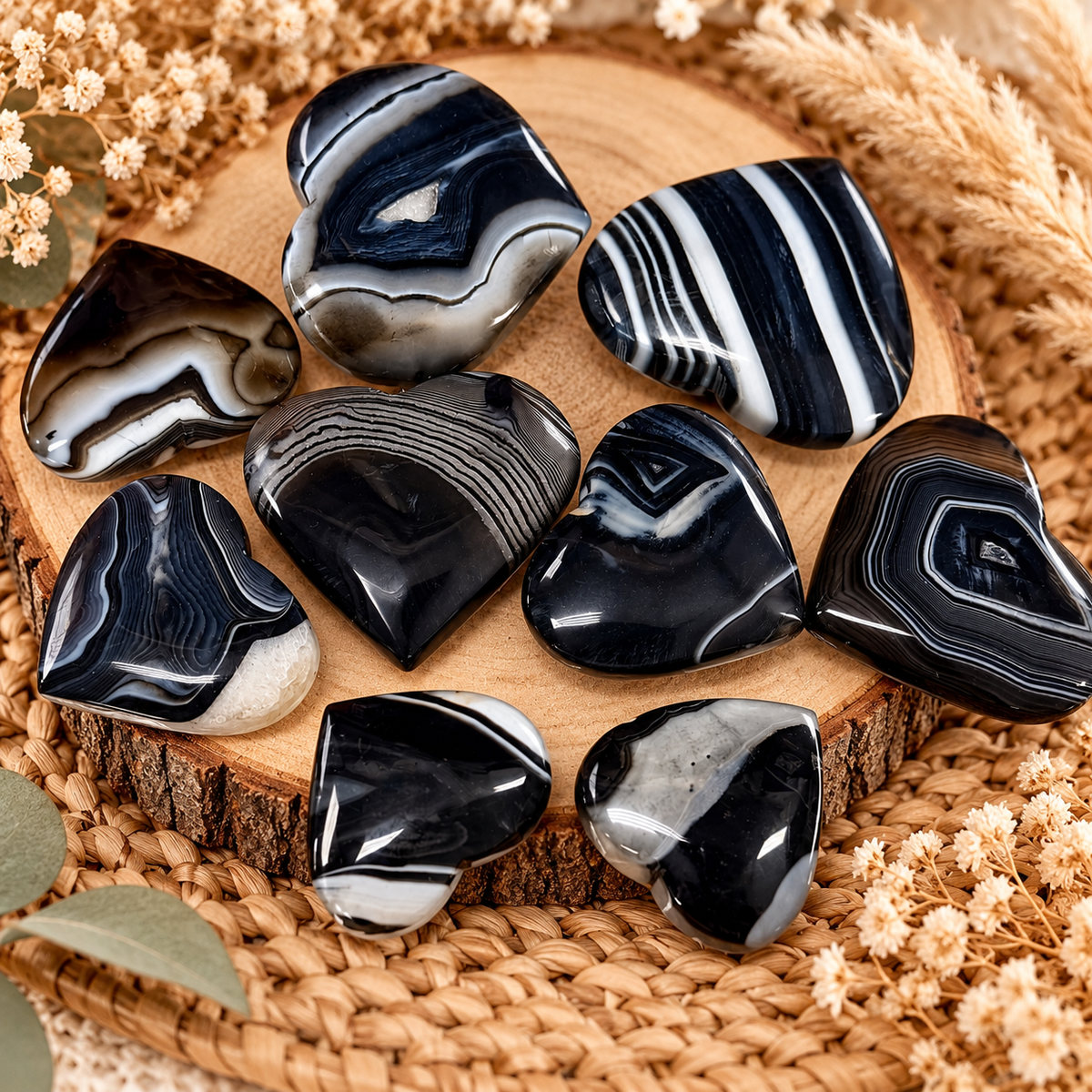Black Banded Onyx Hearts