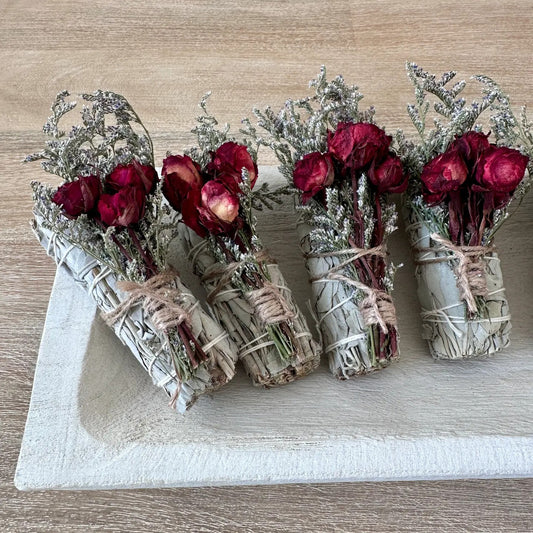Premium White Sage Sticks with Red Roses
