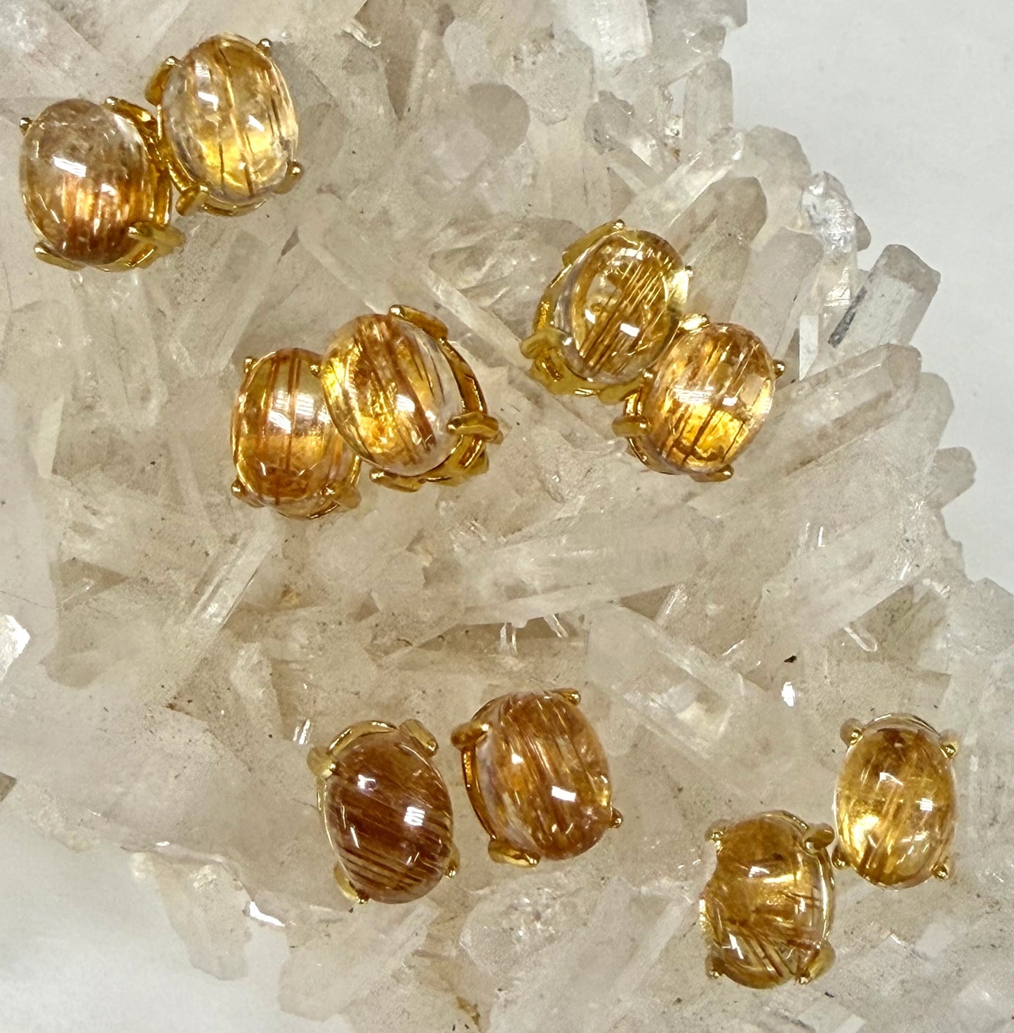 Natural Gold Rutilated Quartz Stud Earrings