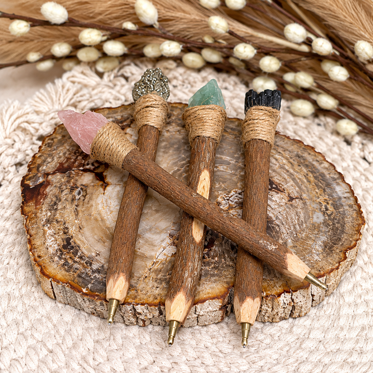 Raw Crystal Wood Pens