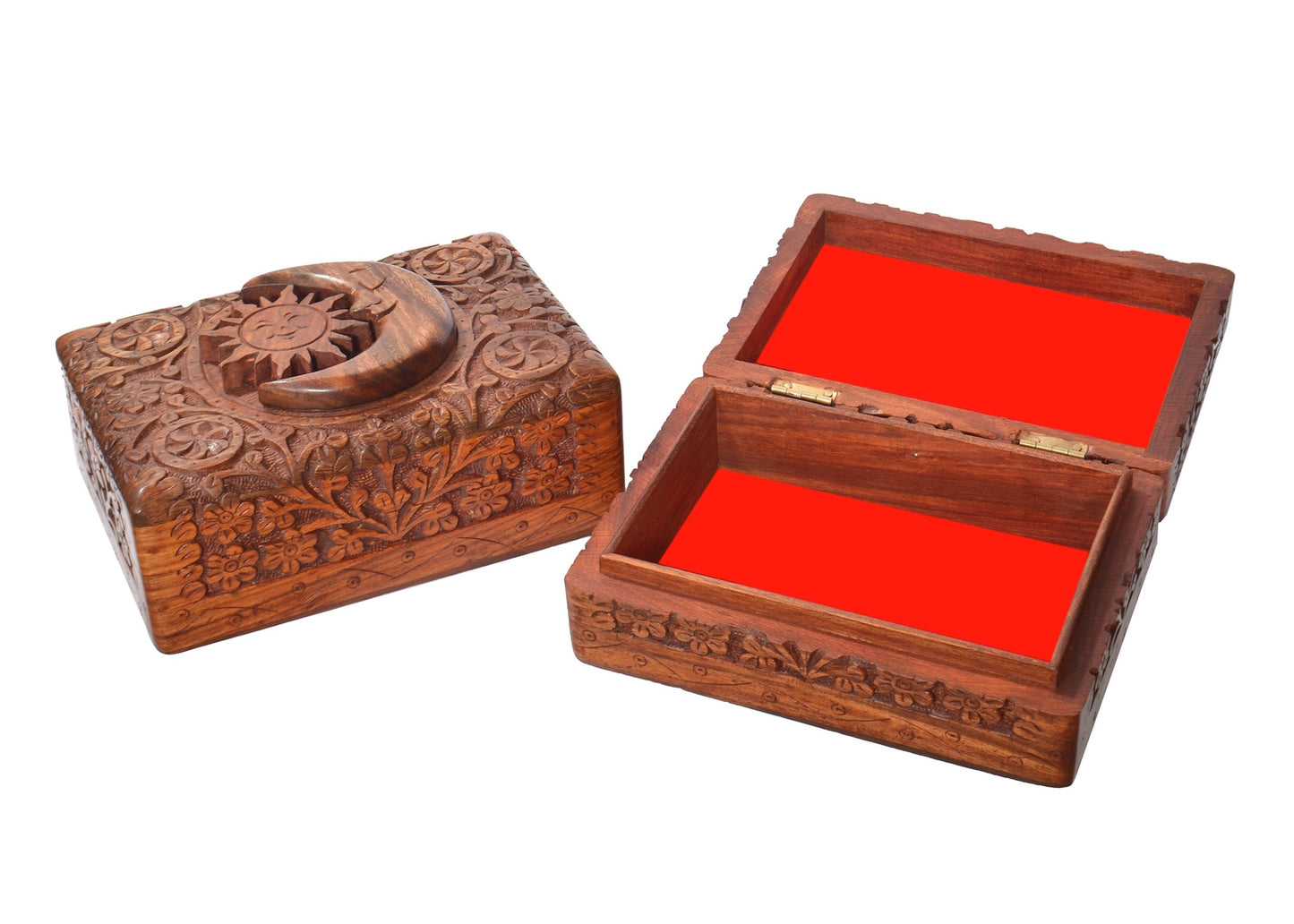 Tarot Card Carved Wood Box Sun & Moon