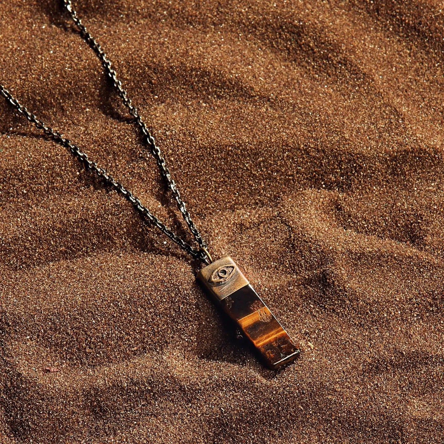 Tigers Eye Evil Eye Slab Necklace