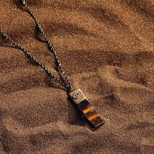 Tigers Eye Evil Eye Slab Necklace