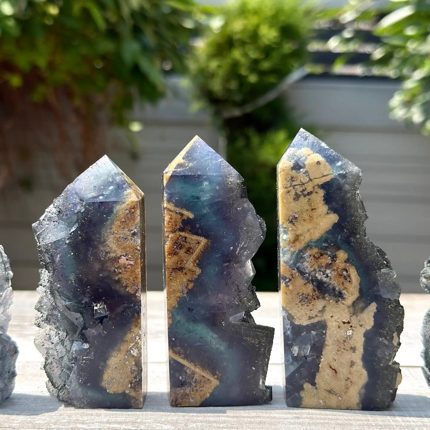 Blue Fluorite with Pyrite Towers