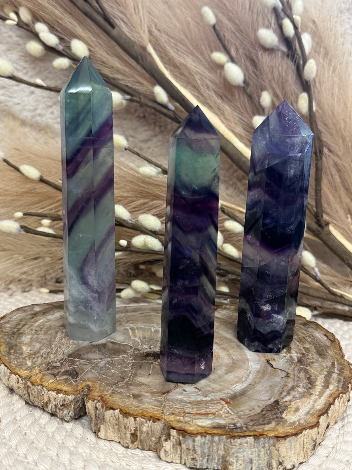 Green and Purple Fluorite Towers